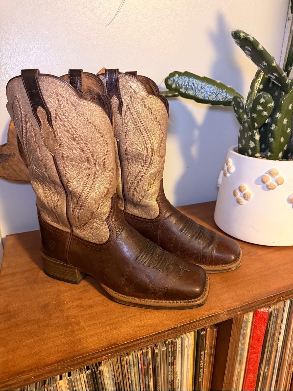 Ariat Brown Foot with Tan Shaft Women's Heeled Western Boots